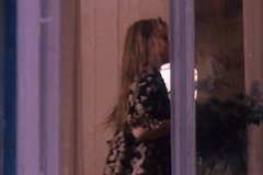 Старый развратник подсматривает в окно за девицей